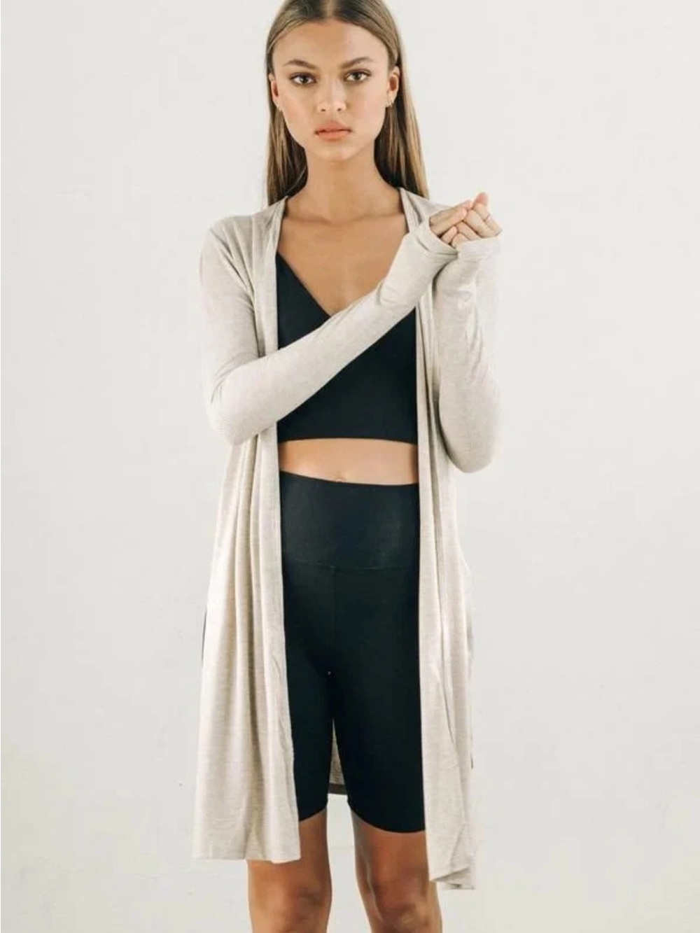 Joah Brown Luna Ribbed Duster Cardigan Sweater Wheat Brown Small Medium